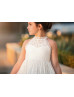 Halter Neck Ivory Lace Slit Back Long Flower Girl Dress